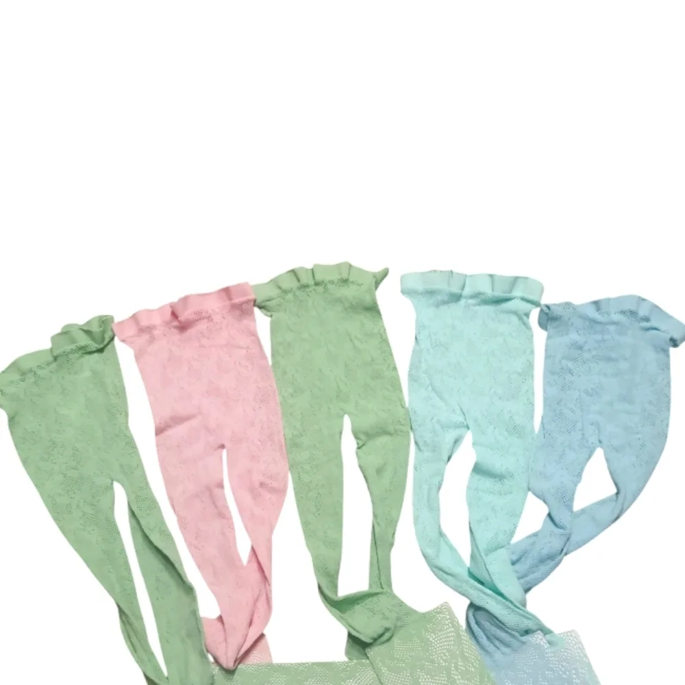 Lot of 5 Lace Pastel Girls Tights Blue Green Pink Teal Size 6-8 Brand New